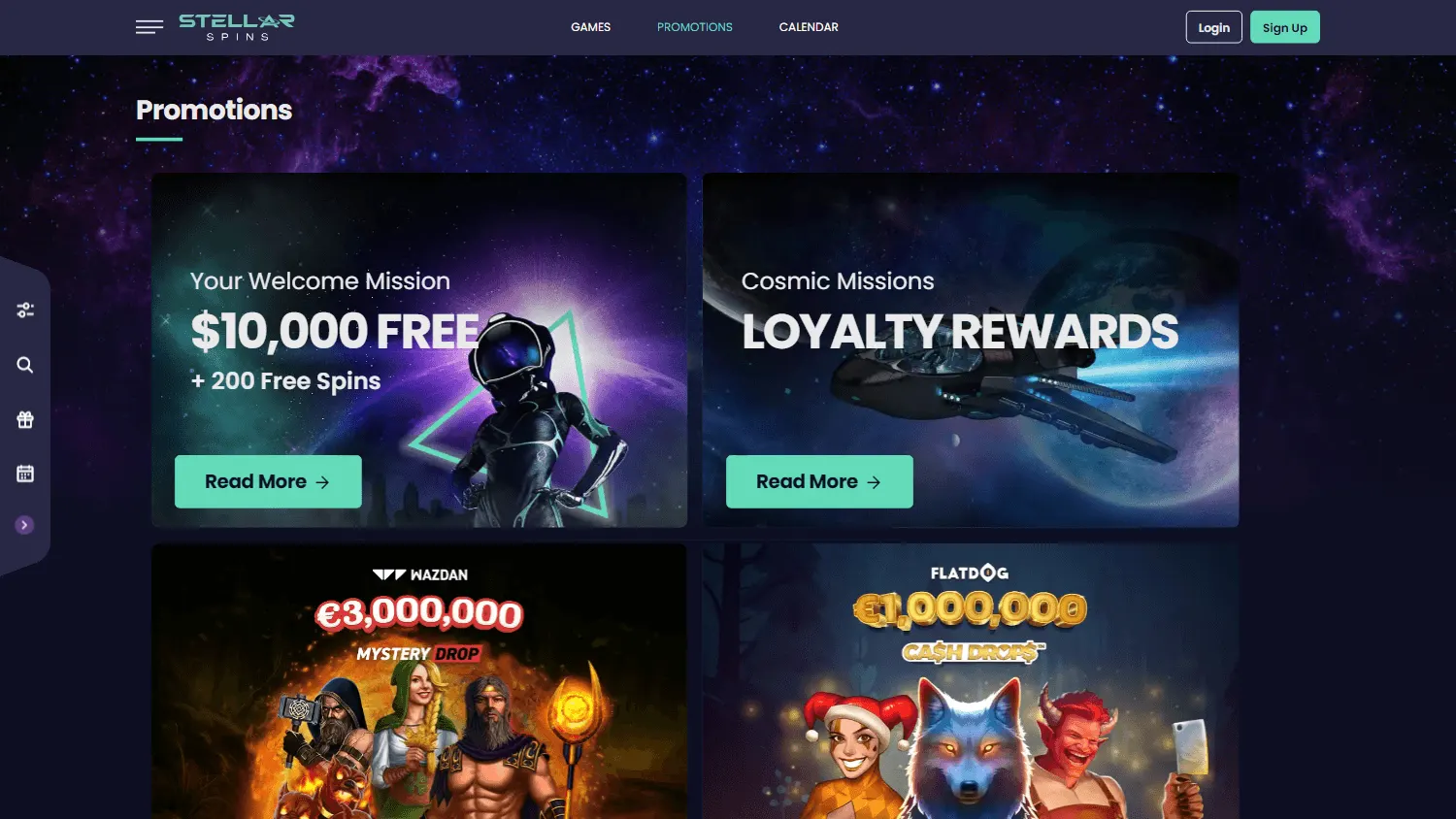 Stellar Spins Casino desktop promotions area with bonus offers